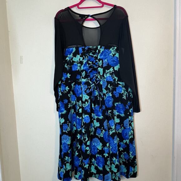 Torrid Mini Scuba Illusion Neck Dress NWT Size 3X Dark Floral Corset Goth Girl - Picture 3 of 12